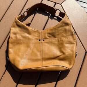 Tignanello Tan Hobo Leather Bag with Striped Interior